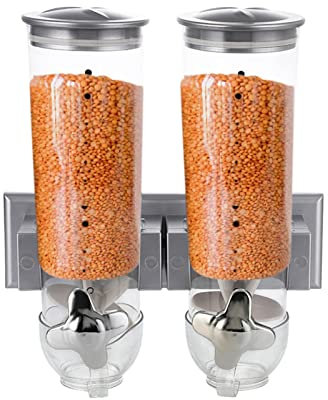 Luckxing 1.5L Müslispender Doppelt Wandmontage Cerealienspender Lebensmittelspender Cornflakes Spender Müslispender Luftdichtes Für Müsli, Cornflakes, Süßigkeiten, Cerealien und Süßigkeiten