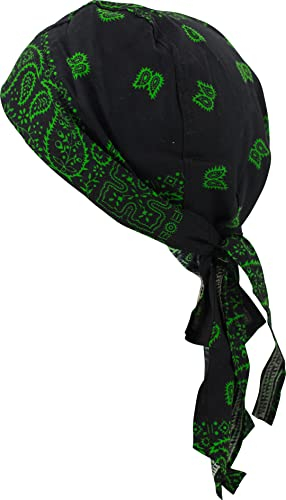fashionchimp Zandana aus 100% Baumwolle, Bandana-Kopftuch, Bikertuch für Damen und Herren, Muster-Print (Schwarz-Grün Paisley)