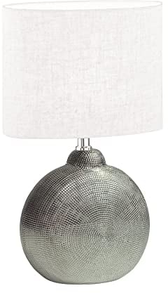 Fischer & Honsel|Tischleuchte, Tobse|silberfarben antik|Stoffschirm-leinen weiss|L: 23,00 cm, B: 13,00 cm, H: 39,00 cm|mit Schnurschalter|1x E14 max. 25,0 Watt|50605