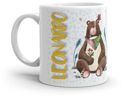 Tazza in Ceramica Personalizzata con Nome Maschile, Made in Italy, Multicolore (Bianco, 300 ml, Leonardo)
