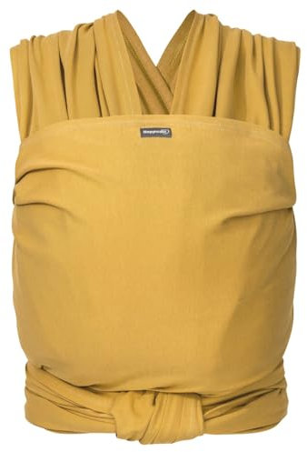 Hoppediz Elastisches Baby-Tragetuch - für Neugeborene ab Geburt (2-9 kg) - aus kbA-Baumwolle - Curry 5,40 m