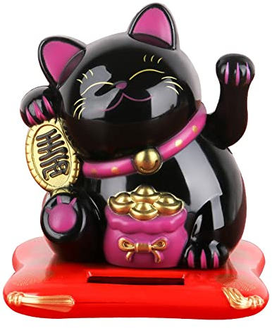 iSpchen Glückskatze Solar Winkekatze Süße Lucky Cat Glücksbringer Winkende Katze Figuren Katzen Statue Deko Auto Harz Tier Ornamente für Büro Home Schreibtisch Dekofigur