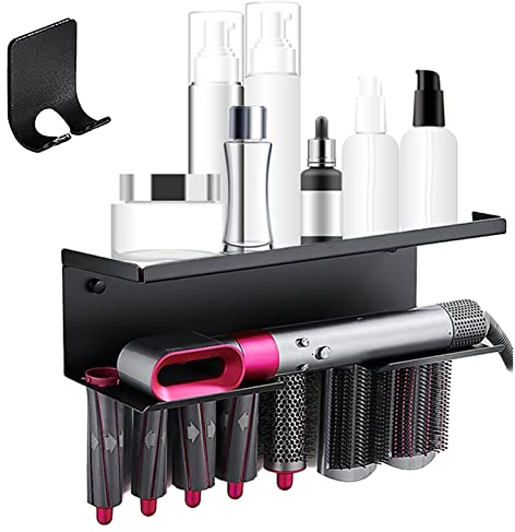 Aufbewahrungshalter für Dyson, Wandhalterung Halter für Dyson Airwrap Lockenstab Zubehör Wandhalterung Halterung 3 Stöckigen mit 1 Häkchen für Haus Bad Aluminiumlegierung Kein Bohren Lagerregal