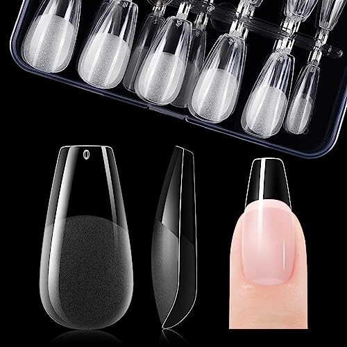 Gelike ec Capsule Americaine Ongle Gel, PMMA Faux Ongles Moyen Ballerine 120 Pièces 12 Tailles Couverture Complète, Capsule Pose Americaine Ongle Transparente