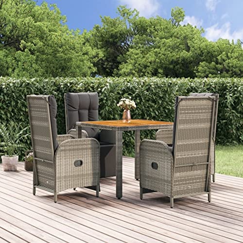 Yolola Sitzgruppe Garten Essgruppe 4 Personen Rattan Gartenmöbel Set mit 4 Gartenstuhl Verstellbar Gartenmöbel Essgruppe Gartengarnitur Rattanmöbel Esstisch Sitzgarnitur Gartentisch Grau