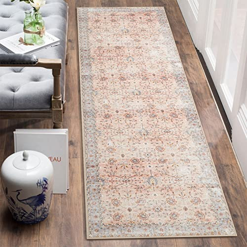 LuxFocus Orientalischer Läufer Teppich, Waschbarer Vintage Teppich, Rutschfestes Blumenmuster für Flur, Läufer für Eingangsbereich Wäscherei Wohnzimmer Schlafzimmer, 60 x 230 cm Gelb