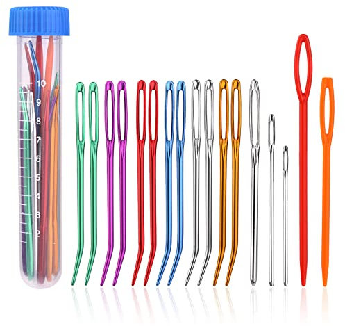 SUVSOON Yarn Needle Set, 17-Piece Bent Tip Tapestry Needles with Large Eye and Blunt Tips for Hand Sewing, Knitting, Crochet