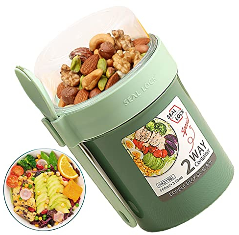 Avena Durante la Noche | Botes Yogur con Tapas | Desayuno 2 en 1 Doble Capa con cucharas sin BPA | Recipiente Avena Boca Ancha a Prueba Fugas para el Trabajo, Escuela