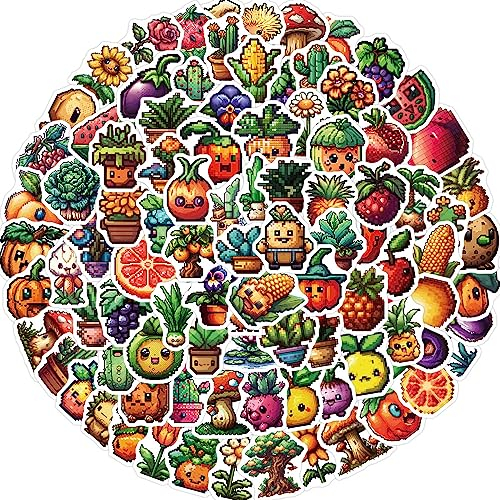 Pixel-Früchte Aufkleber für Laptop (100 PCS),Geschenk für Kinder Jugendliche Erwachsene Jungen,Obst Stickers Wasserdicht Vinyl Aufkleber für Scrapbook,Skateboard,Auto,Gepäck