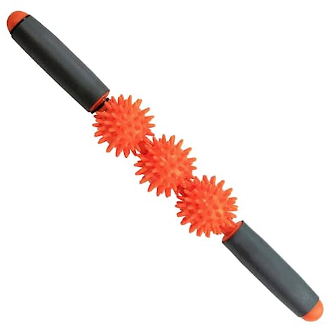 Tiger Tail Pressure Point Muscle Roller Massage Stick, The Spiky Roller, 43.2 cm Roller with Three 5.7 cm Independently Rolling Spiked Balls (Acupressure Roller)