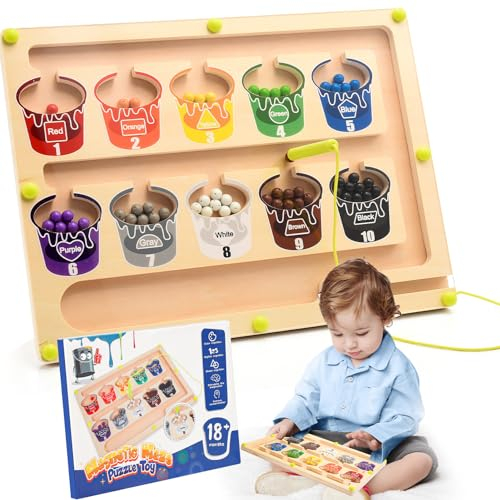 Gifitizi Montessori Spielzeug ab 2 3 4 5 6 Jahre, Magnetspiel Labyrinth Farben Lernen Sortierspiel, Spiele ab 2 3 4 5 6 Jahren, Magnetisch Holzspielzeug für Kinder, Kinderspielzeug ab 2-6 Jahre