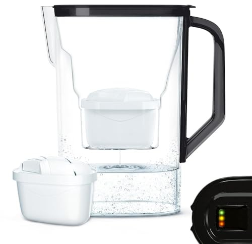 Wessper 2,7L Wasserfilterkanne Kartuschen Ersatz für Dafi Unimax Aquaphor A5 BRITA Maxtra+ PHILIPS AWP212/10 mit manueller Filterverschleißanzeige | Wasserfilterkanne + AQUAMAX Wasserfilter, Schwarz