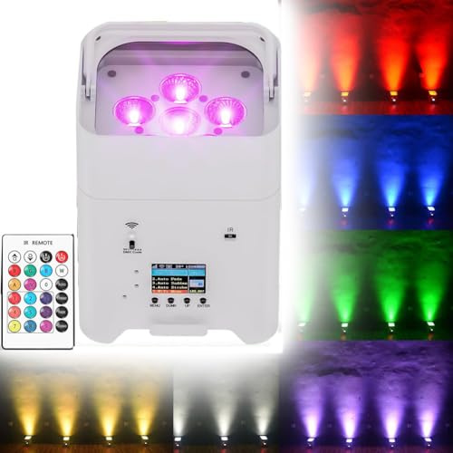 Cordless Par Light, 6x18W RGBWA+UV Uplighting, Rechargeable 8800mAh Battery Powered Stage Lights with APP, Remote and DMX Control, LCD Screen, for DJ Live Show Wedding Event Church Uplights for Events