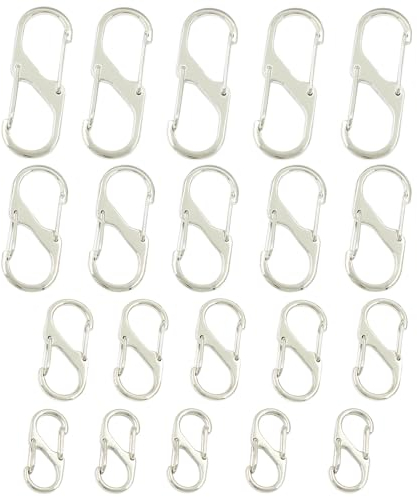 Hordion 20 clip per cerniera antifurto di ricambio, 4 misure, doppia molla, per zaino, valigie, borse e campeggio (argento)