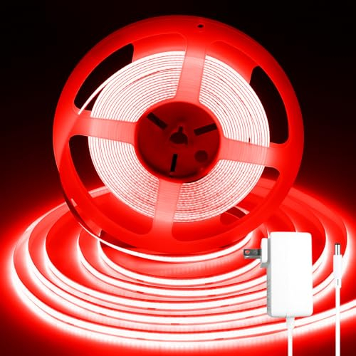 iNextStation Strascia LED COB 10M Rosso, DC24V Strisce LED Luminosa con Adattatore, Flessibile Tagliabile CRI93+ Luci Led per Camera da Letto, Retroilluminazione TV PC, Casa Decorazioni