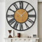 HAITANG 80 cm runde Holz-Wanduhr schwarz für Wohnzimmer-Dekoration, Vintage-Stil, römische Ziffern, geräuschlos, Nicht tickend, Hängeuhren für Zuhause, Garten, Büro, Café, Zimmerdekoration
