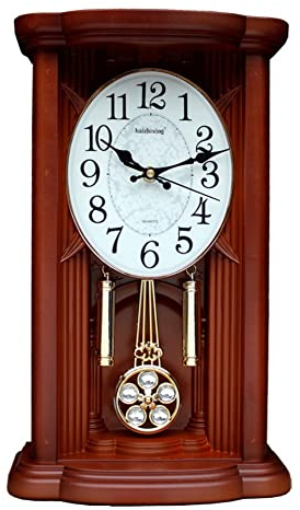 LUOYAOB Vintage Kaminuhr Pendeluhr, Vintage -Manteluhren, antike Tischuhr/Wanduhr, mit schwingender Pendel, batteriebetriebener Kamin for Wohnzimmer, Küche, Büro- und Regaldekoration(Color:Bruin)