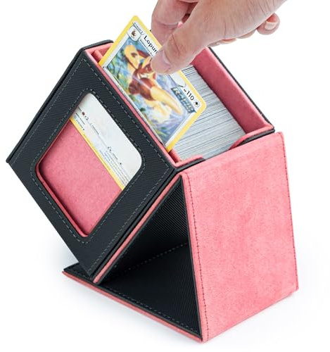 Tolesum Card Deck Box Mit Anzeigefenster für MTG, Gathering Kartenbox für 100+ Karten, PU Leder Starkes Magnetic Sammelkarten Box Kompatibel Magic Commander TCG Toploader Karten (Vertikal-Rosa Farbe)