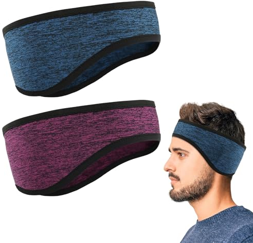 flintronic Polaire Bandeau de Sport, 2 Pièces Hiver Sport Bandeau Cache Oreille, Femmes Hommes Thermique Extensible Cache-Oreilles, pour Sports, Yoga, Danse, Ski, Cyclisme (Marine + Bourgogne)