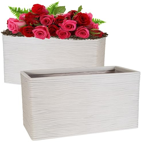 Amalfi Light Grey Stone Effect Trough Long Flower Planter | Ideal For Home, Gardens, Balconies, Greenhouses & Patios