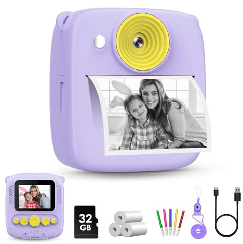 Gofunly Macchina Fotografica Bambini Istantanea, 1080P 2.0 Pollici Fotocamera Digitale Bambini con 32GB Scheda e Carta Fotografica, Regali di Natale Compleanno per 3 4 5 6 7 8 9 10 Ragazze Ragazzida