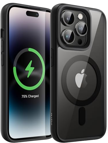 JETech Magnetic Case for iPhone 14 Pro 6.1-Inch Compatible with MagSafe, Shockproof Phone Bumper Cover, Solid Color Matte TPU Frame, Anti-Scratch Clear Back (Space Black)