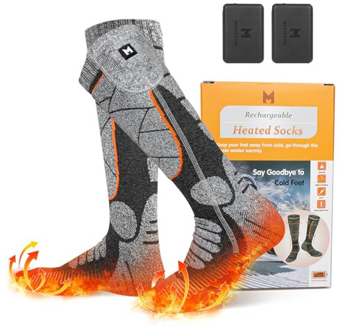 Heated Socks, MUTOUHE 6000mAh Electric Rechargeable Heated Socks for Men Women with 3 Levels Heat & Last 8 Hours, Winter Socks for Outdoor Sport - Skiing, Skating, Hiking, Walking, Motorcycling