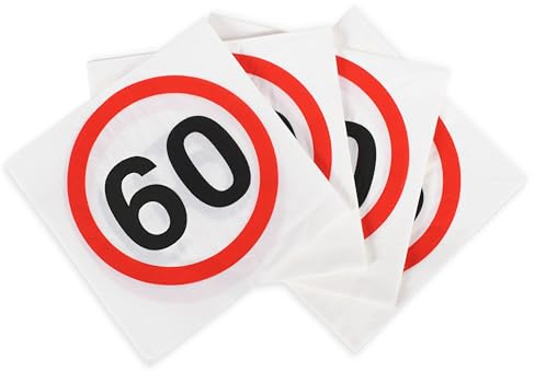 Tiwoca Deko zum 60. Geburtstag – rot-weiße Servietten mit Verkehrsschild-Optik Zahl 60 – Ausgefallene Geburtstagsdeko und lustige Geschenkideen für Männer und Frauen