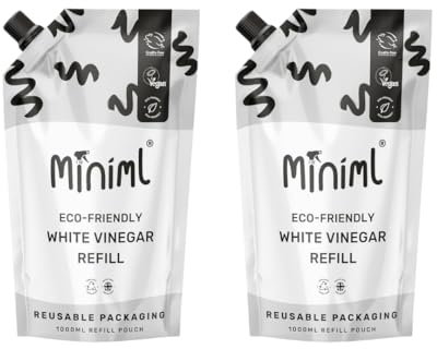 Miniml Eco White Vinegar Cleaning Unscented 1L Refill - All Natural Multi-Surface & Multi-Purpose Cleaner, Limescale Remover, Laundry Softener & More - 100% Vegan & Cruelty Free (Pack of 2