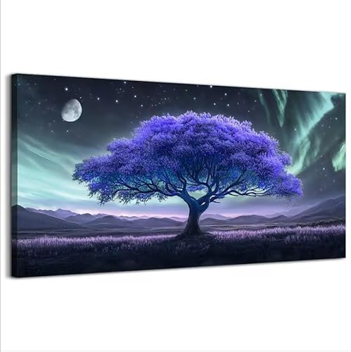 hyidecorart Quadri Moderni Soggiorno Grandi 59x119 cm, Quadro Camera da Letto Su Tela, Stampe da Parete La Vita Viola Dell'albero, Astratta Decorazioni Parete Sala Da Pranzo Bagno Ufficio Cucina