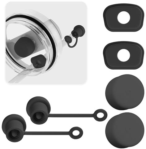 Nearockle 6 Stück Silikon Strohhalm Abdeckung Auslaufschutz Anzug, Kompatibel für Stanley Cup Becher 1,2l und 850 ml Tumbler Deckel Zubehör Dichtung Verschluss Accessories(Schwarz)