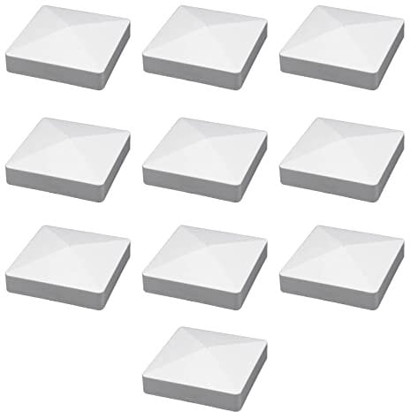 IEOWY 10 Stück Vinyl-Zaunpfostenkappen im Pyramidenstil/Vinyl-Pfostenkappen, perfekt für 5 x 5 Zoll/4 x 4 Zoll große Vinyl-Zaunpfosten – weiße PVC-/Vinyl-Zaunpfostenkappe, 5 Zoll