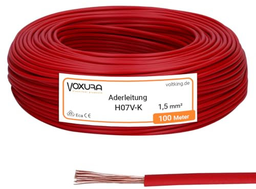 H07V-K 1,5 mm² rot 100 Meter Aderleitung flexibel Verdrahtungsleitung Einzelader Litze PVC 1,5mm2