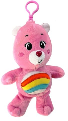 BEMIRO Glücksbärchi Plüsch Anhänger – 14 cm – Mit Kunststoffnase, gestickten Augen & Bagclip (Rosa)