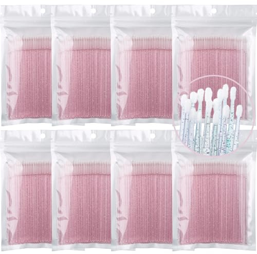 SEEDEW 800 Pezzi Micro Tamponi, Cotton Fioc da 10 cm, Strumenti per Ciglia e Mascara, Spazzole Multifunzionali in Microfibra di Plastica per la Rimozione e Pulizia(Confezione Semplice)(Rosa Cristallo)