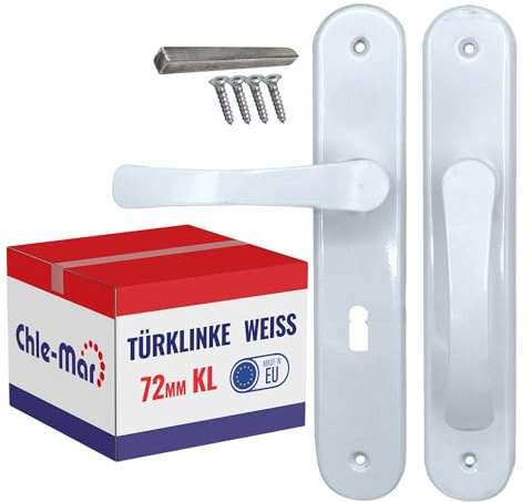 Chle-Mar - Türgriff Drückergarnitur mit Langschild – Weiß / 72 mm/für Schlüssel - Langschildgarnitur - Türklinke Set für Innentüren – Türbeschlag – Türgriffe mit Schlossloch – Türgarnitur