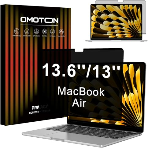 OMOTON Magnetischer Sichtschutz für MacBook Air 13.6/13 Zoll (2022-2025, M2, M3, M4), Anti-Spionage-Filter, Matt Anti-Glare Blaulichtschutz, Einfache Installation & Entfernen