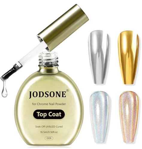 JODSONE Top Coat für Chrome Nail Powder - 16,5 ml No Wipe Gel Top Coat zum Reiben von Spiegel-/Chrom-Nagelpudern, glattes Finish, hoher Glanz, U V/LED-Härtung erforderlich