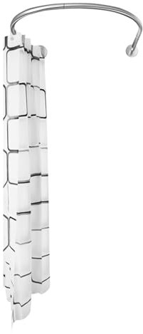 Duschvorhangstange mit Duschvorhang, Edelstahl U-Form Teleskopstange Dehnbar Duschstange Ohne Bohren, Gardinenstange für Bad Toiletten Fenster und Balkon (90-130cm)