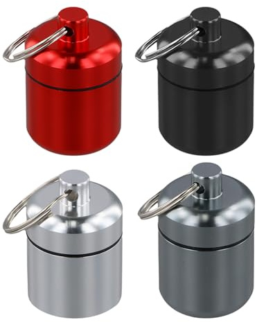 4 Stück Pillendose Schlüsselanhänger, Wasserdicht Mini Pillendose, Tragbare Tablettenbox Klein, Metall Pill Box für Reise, Aufbewahrungsbox Medizin, Supplement Box für Unterwegs