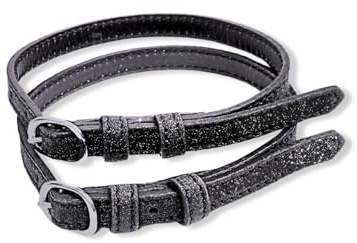 Pferdelinis Sporenriemen Leder 2 Stück Leder Riemen für Sporen Ersatzriemen größenverstellbar Perfekter Halt Reitsporen (Glitzer Schwarz)