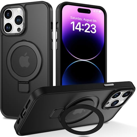DUEDUE Magnetic for iPhone 14 Pro Max Case, Compatible with Magsafe, Built-in Adjustable Ring Holder, Scratch Resistant Shockproof Phone Case for iPhone 14 Pro Max 6.7, Black