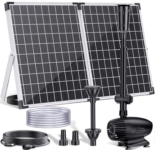 POPOSOAP Solar Teichpumpe 55W 2000 l/h mit Stabiler Wasserstrahlung | Solar Springbrunnen mit 3 Sprühm Modi, 2 m PVC-Schlauch, insgesamt 8 m Kabel, Für Gartenteiche, Wasserfall, Wasserspiel