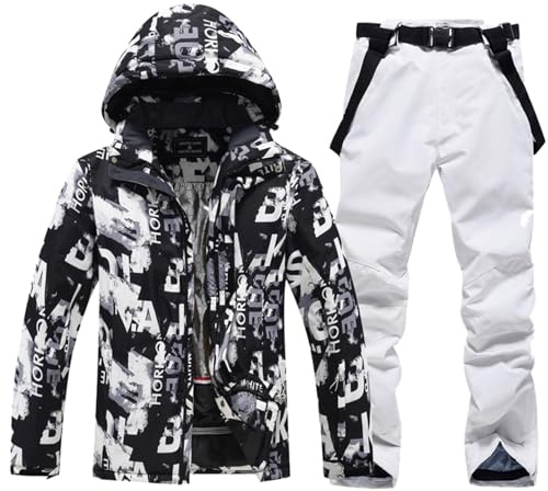 Vhersily 2025 Tuta da Neve da Uomo, Set da Sci Impermeabile, Isolata Antivento, Invernale Caldo Giacce + Pantalone Neve, Attrezzatura da Trekking, per Lavoro All'aperto, Snowboard, Arrampicata, Pesca