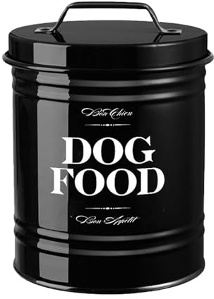 FytStycale Leckerli Aufbewahrungsbox Hund Leckerli Vorratsdose Haustier Futterbehälter Metall mit Luftdichtem Deckel für Hunde Katzen Küche, Schwarz