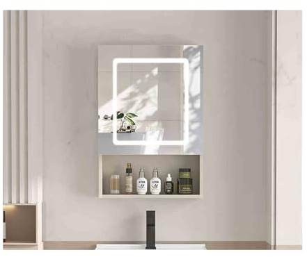 MQDLJSE Armoire de Toilette avec Miroir LED et Fonction antibuée, Double Porte Miroir, Armoire de Toilette avec éclairage, Armoire de Toilette Murale (50 cm/19,7 po)