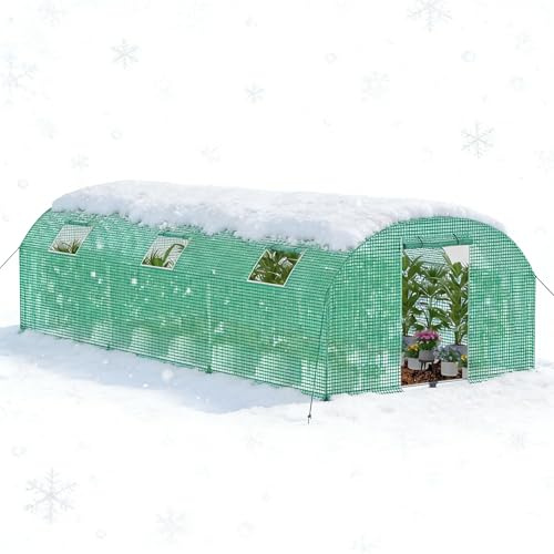 PEILU 18㎡ Frostschutz Gartengewächshäuser aus Stahl Rahmen 3x6x2m HDPE Foliengewächshaus mit 6 Insektenschutzgitter Fenster & Tür Begehbares Gewächshaus Garten Überwinterungszelt für Pflanzen