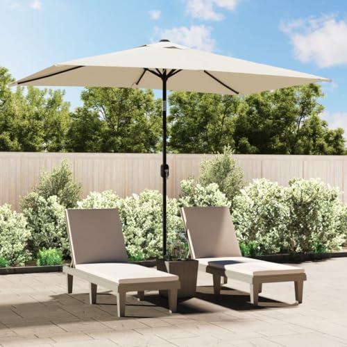 Parasol rectangulaire - 200 x 300 cm - Blanc sable - En polyester résistant - Protection anti-UV - Structure en acier robuste avec 6 baleines - Mécanisme à manivelle - Fonction d'inclinaison - Pour