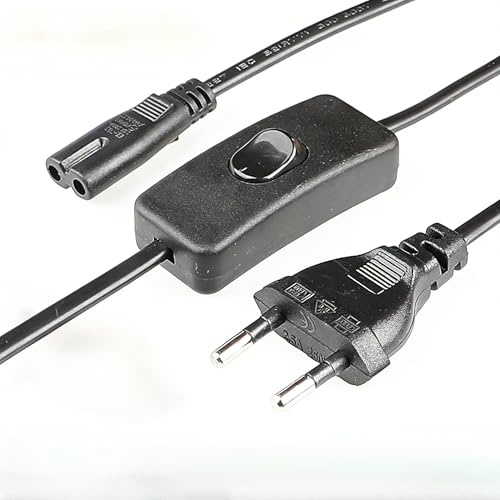 Euro Netzkabel C7 Kabel mit Schalter, 2 Polig Stecker Typ C Eurostecker auf C7 Buchse Euro-Stromkabel Kabel für PS4, PS5, TV, Laptop, Monitor, Drucke (1m)
