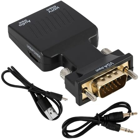 Adaptador Convertidor VGA a HDMI con Audio, Conector VGA Macho a HDMI Hembra 1080P para Transición de PC Antiguo a TV o Monitor Moderno, Incluye Cable de Audio y Alimentación USB